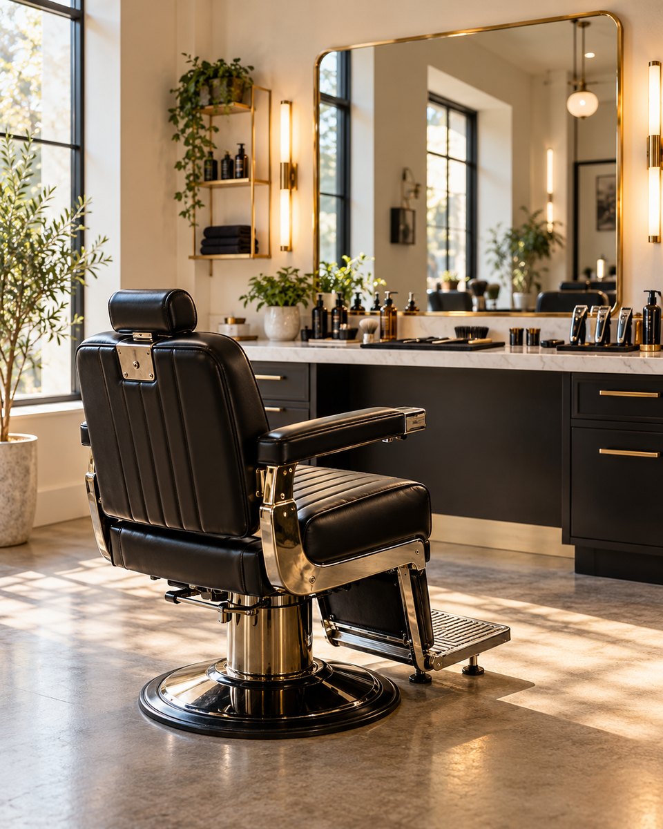 Professionele barberstoel in een lichte, moderne werkruimte